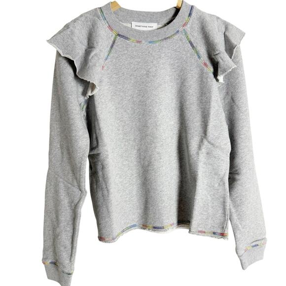 Something Navy Meghan Gray Ruffled Crewneck Terry Pullover Sweatshirt Size XS - Picture 5 of 13